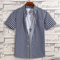 Men's Black & White Striped Short Sleeve Shirt