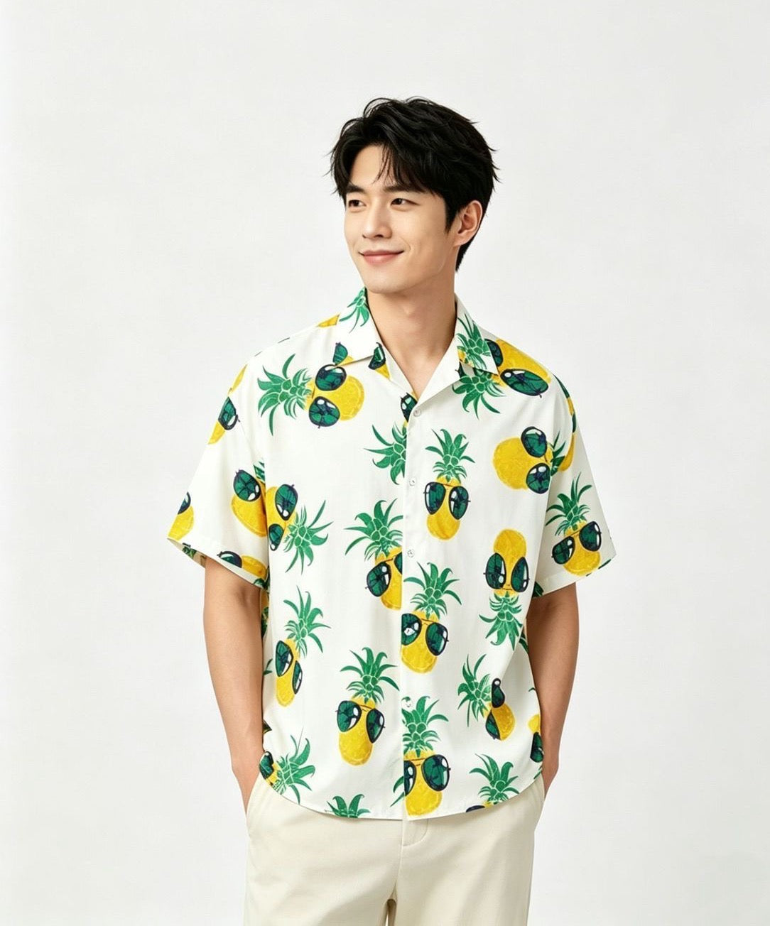 Men's Pineapple Print Hawaiian Short Sleeve Shirt