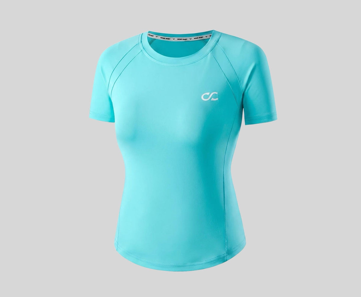 Ice-Feel Quick-Dry Short Sleeve Women's UV Protection Fitness High-Stretch Slim Running Sports Top