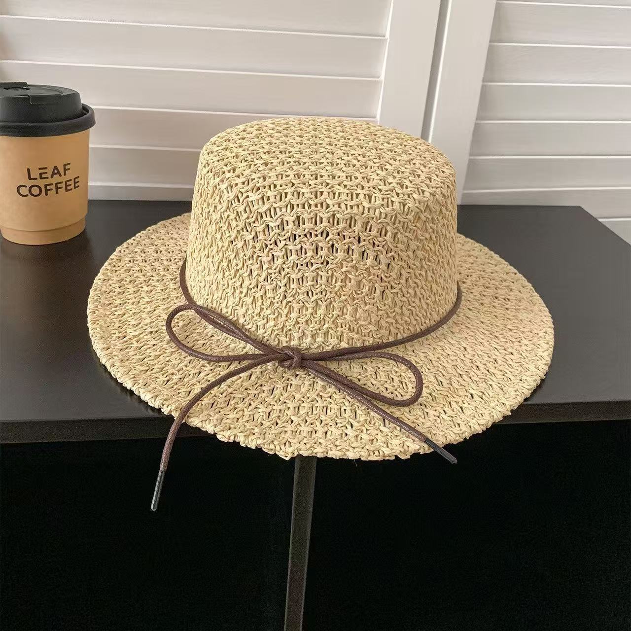 Old Money Vintage Hollow Flat Top Straw Hat – Women's Summer Sun Hat
