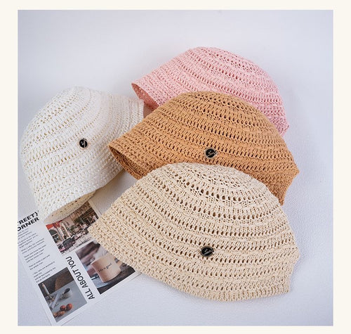 2026 Hollow Woven Bucket Hat – Women's Lightweight Breathable Sun Hat