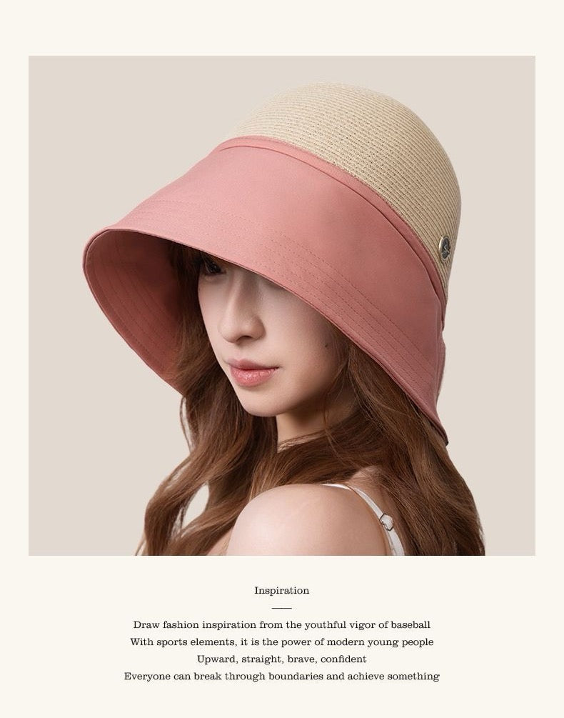 Trendy Color Block Letter Bucket Hat – Women's Sun Protection Beach Hat