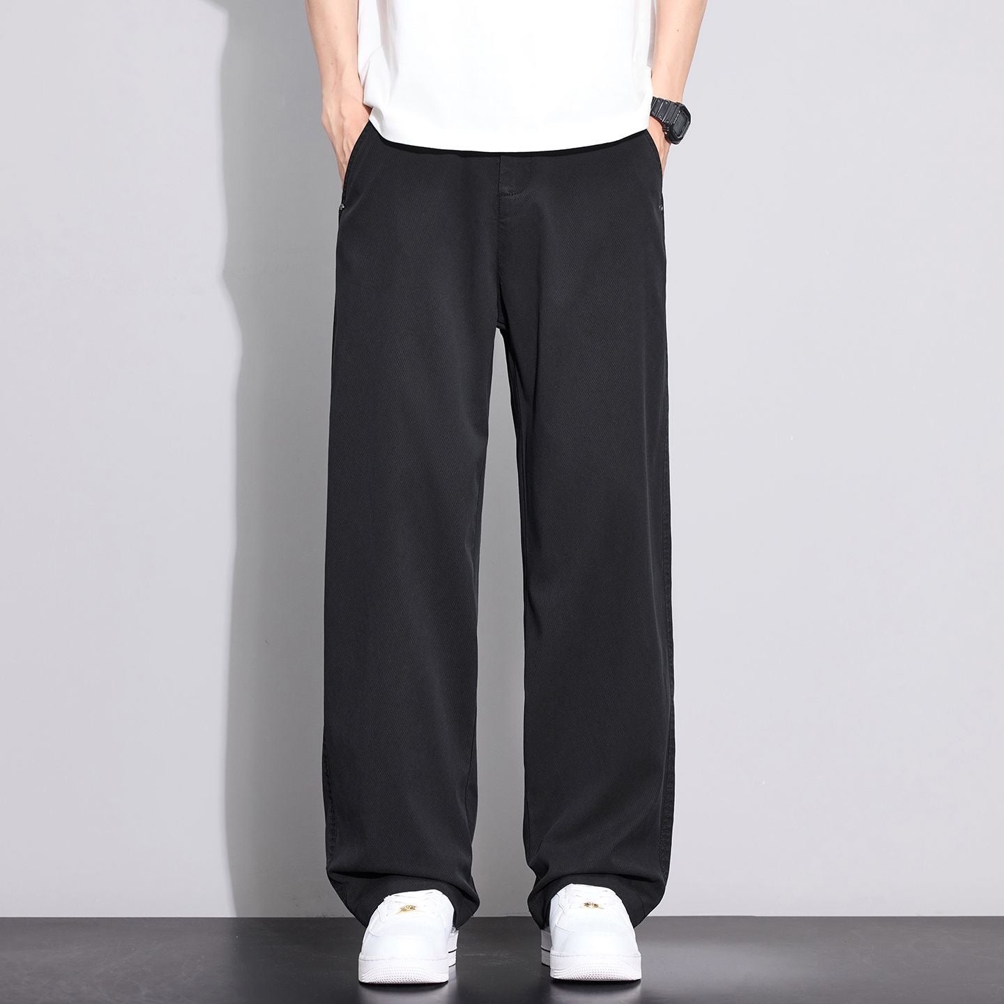 Men's Tencel Casual Trousers – Lightweight Loose Fit Straight Leg Ice Silk Summer Pants